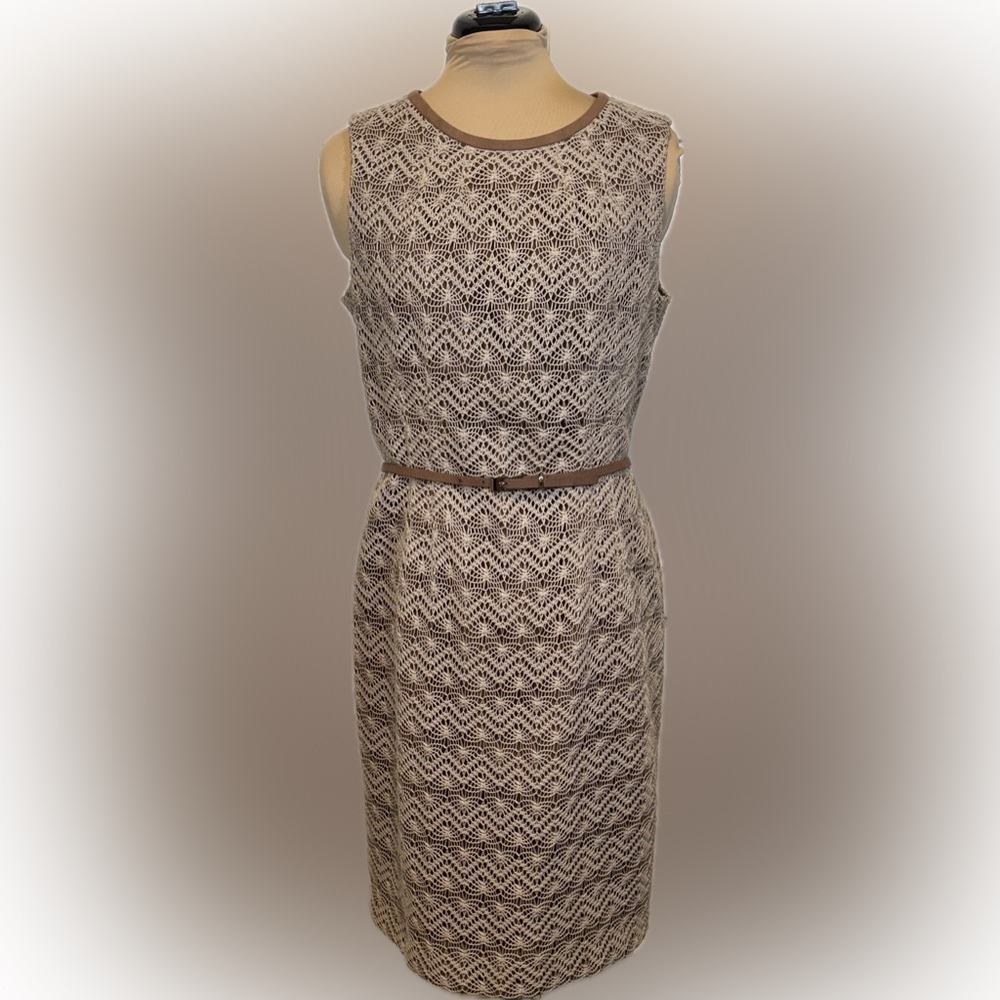 Anne Klein Crochet Overlay Dress with Belt